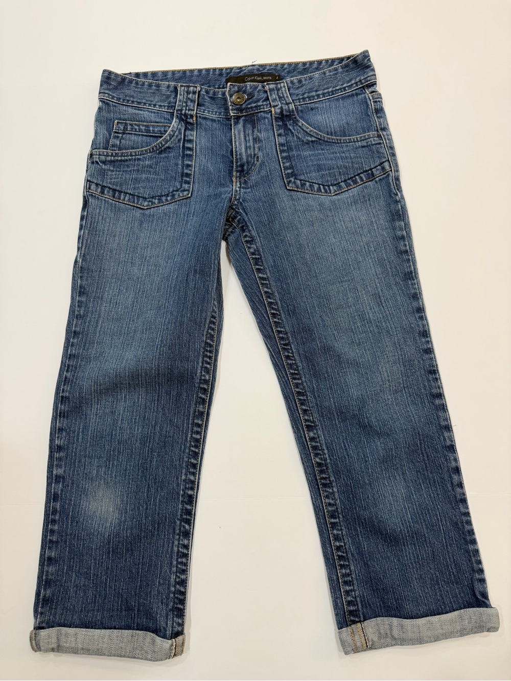 Calvin Klein Ankle Straight Jeans Women’s Size 4 Cropped Cuffed Blue Denim